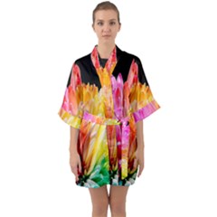 Abstract, Amoled, Back, Flower, Green Love, Orange, Pink, Half Sleeve Satin Kimono 