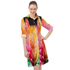 Abstract, Amoled, Back, Flower, Green Love, Orange, Pink, Long Sleeve Mini Shirt Dress