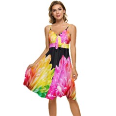 Abstract, Amoled, Back, Flower, Green Love, Orange, Pink, Sleeveless Tie Front Chiffon Dress