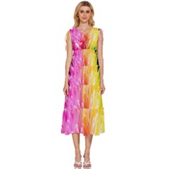 Abstract, Amoled, Back, Flower, Green Love, Orange, Pink, V-neck Drawstring Shoulder Sleeveless Maxi Dress
