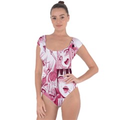 Ahegao Pink, Anime, Girl, Girlface, Girls, Pattern, White, Hd Short Sleeve Leotard 