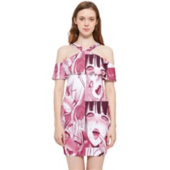 Ahegao Pink, Anime, Girl, Girlface, Girls, Pattern, White, Hd Shoulder Frill Bodycon Summer Dress