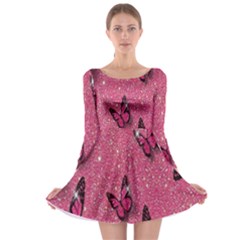 Butterfly, Girl, Pink, Wallpaper Long Sleeve Skater Dress