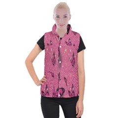 Butterfly, Girl, Pink, Wallpaper Women s Button Up Vest