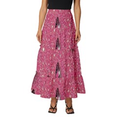 Butterfly, Girl, Pink, Wallpaper Tiered Ruffle Maxi Skirt