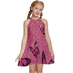 Butterfly, Girl, Pink, Wallpaper Kids  Halter Collar Waist Tie Chiffon Dress