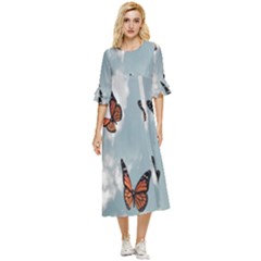 Aesthetic Butterfly , Butterflies, Nature, Double Cuff Midi Dress