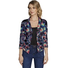 Psychedelic Colorful Abstract Trippy Fractal Women s Casual 3/4 Sleeve Spring Jacket