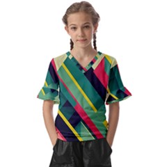 Abstract Geometric Design Pattern Kids  V-neck Horn Sleeve Blouse