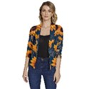 Flower Pattern Spring Women s Draped Front 3/4 Sleeve Shawl Collar Jacket View1