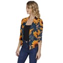 Flower Pattern Spring Women s Draped Front 3/4 Sleeve Shawl Collar Jacket View2
