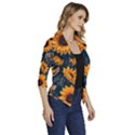 Flower Pattern Spring Women s Draped Front 3/4 Sleeve Shawl Collar Jacket View3