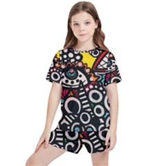 Multicolored Abstract Painting Colorful Kids  T-shirt And Sports Shorts Set