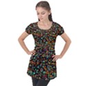 Multicolored Doodle Abstract Colorful Multi Colored Puff Sleeve Tunic Top View1