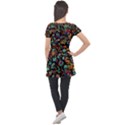 Multicolored Doodle Abstract Colorful Multi Colored Puff Sleeve Tunic Top View2