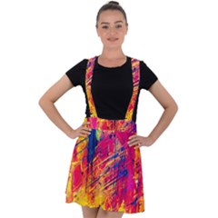Abstract Design Calorful Velvet Suspender Skater Skirt
