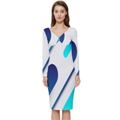 Abstract, Desenho, Flat, Google, Material Long Sleeve V-neck Bodycon Dress 