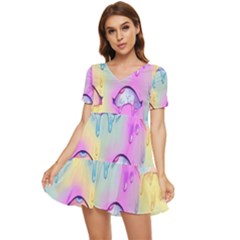 Ahegao, Anime, Pink Tiered Short Sleeve Babydoll Dress