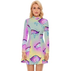 Ahegao, Anime, Pink Long Sleeve Velour Longline Dress