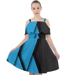 Blue Black Abstract Background, Geometric Background Cut Out Shoulders Chiffon Dress