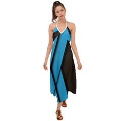 Blue Black Abstract Background, Geometric Background Halter Tie Back Dress 
