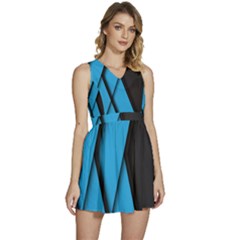 Blue Black Abstract Background, Geometric Background Sleeveless High Waist Mini Dress