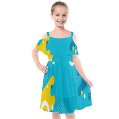 Blue Yellow Abstraction, Creative Backgroun Kids  Cut Out Shoulders Chiffon Dress