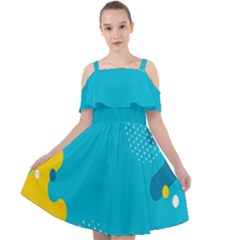 Blue Yellow Abstraction, Creative Backgroun Cut Out Shoulders Chiffon Dress