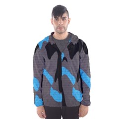 Blue, Abstract, Black, Desenho, Grey Shapes, Texture Men s Hooded Windbreaker