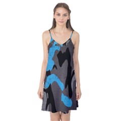 Blue, Abstract, Black, Desenho, Grey Shapes, Texture Camis Nightgown 