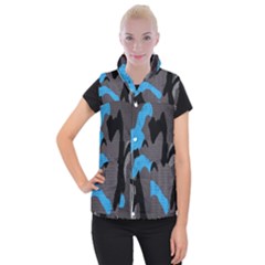 Blue, Abstract, Black, Desenho, Grey Shapes, Texture Women s Button Up Vest