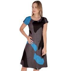Blue, Abstract, Black, Desenho, Grey Shapes, Texture Classic Short Sleeve Dress