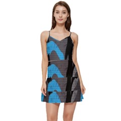 Blue, Abstract, Black, Desenho, Grey Shapes, Texture Short Frill Dress