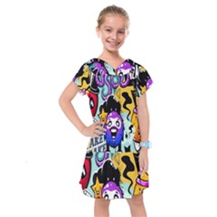 Cartoon Graffiti, Art, Black, Colorful, Wallpaper Kids  Drop Waist Dress