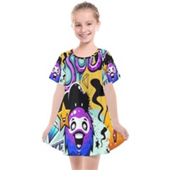 Cartoon Graffiti, Art, Black, Colorful, Wallpaper Kids  Smock Dress