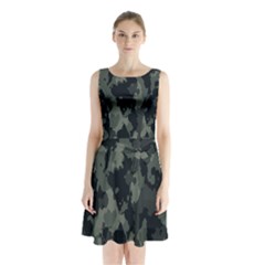 Comouflage,army Sleeveless Waist Tie Chiffon Dress