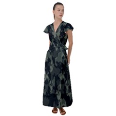 Comouflage,army Flutter Sleeve Maxi Dress