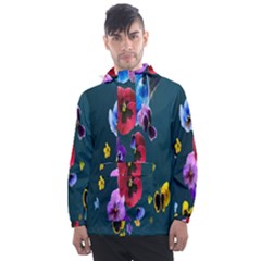 Falling Flowers, Art, Coffee Cup, Colorful, Creative, Cup Men s Front Pocket Pullover Windbreaker