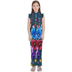 Falling Flowers, Art, Coffee Cup, Colorful, Creative, Cup Kids  Sleeveless Ruffle Edge Band Collar Chiffon One Piece