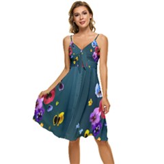 Falling Flowers, Art, Coffee Cup, Colorful, Creative, Cup Sleeveless Tie Front Chiffon Dress