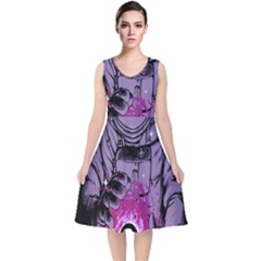 Fingerprint Astro, Amoled, Astronaut, Black, Dark, Oled V-neck Midi Sleeveless Dress 