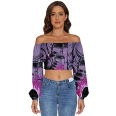 Fingerprint Astro, Amoled, Astronaut, Black, Dark, Oled Long Sleeve Crinkled Weave Crop Top