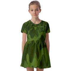 Green Camouflage, Camouflage Backgrounds, Green Fabric Kids  Short Sleeve Pinafore Style Dress