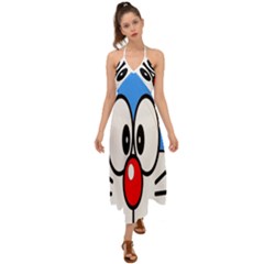 Doraemon Face, Anime, Blue, Cute, Japan Halter Tie Back Dress 