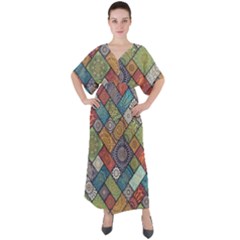 Mandala Pattern Abstract , Mandala, Pattern, Abstract V-neck Boho Style Maxi Dress