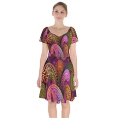 Paisley Pattern, Abstract Colorful, Texture Background, Hd Short Sleeve Bardot Dress
