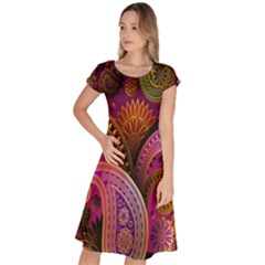 Paisley Pattern, Abstract Colorful, Texture Background, Hd Classic Short Sleeve Dress