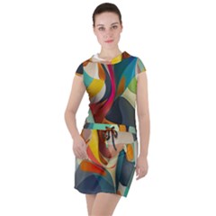 Pattern Calorful Drawstring Hooded Dress