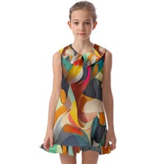 Pattern Calorful Kids  Pilgrim Collar Ruffle Hem Dress