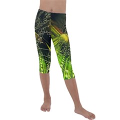 Machine Technology Circuit Electronic Computer Technics Detail Psychedelic Abstract Pattern Kids  Lightweight Velour Capri Leggings  by Sarkoni